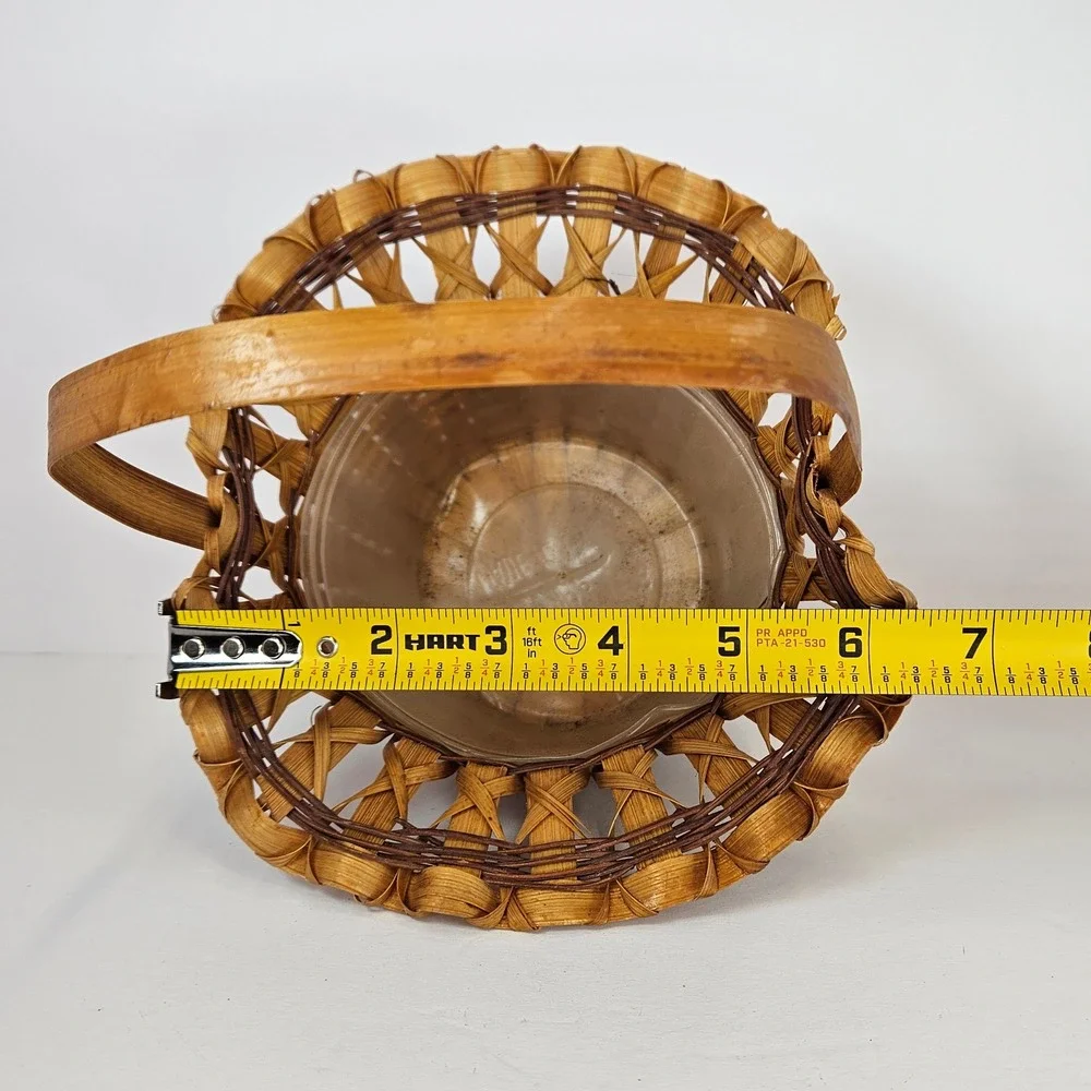 Vintage FTD Plant Ruffle Edge Wicker Basket with Handle Decorative Flower Basket